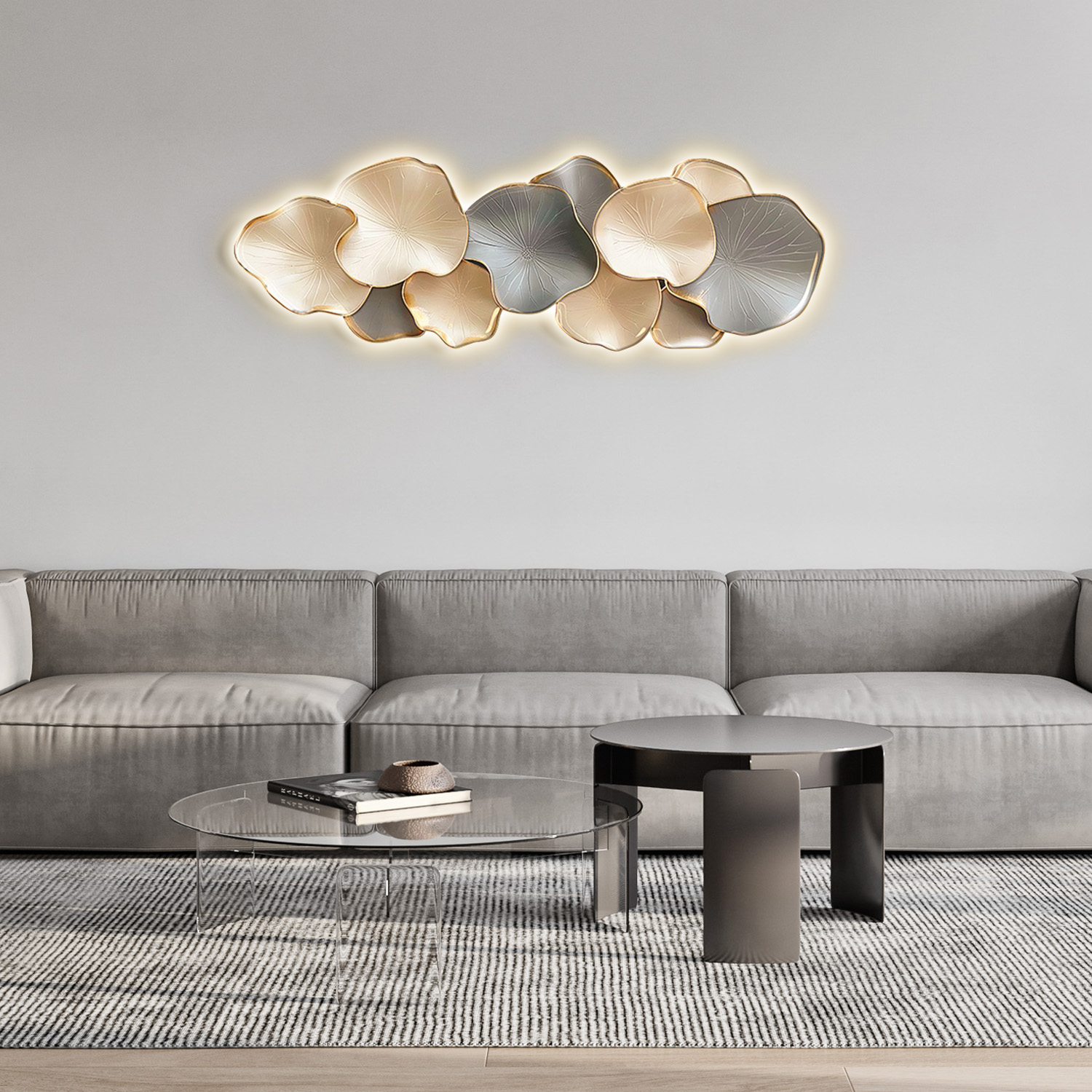 Modern Wall Art LED Wall Decor with Unique Textured Design in Off White & Gray