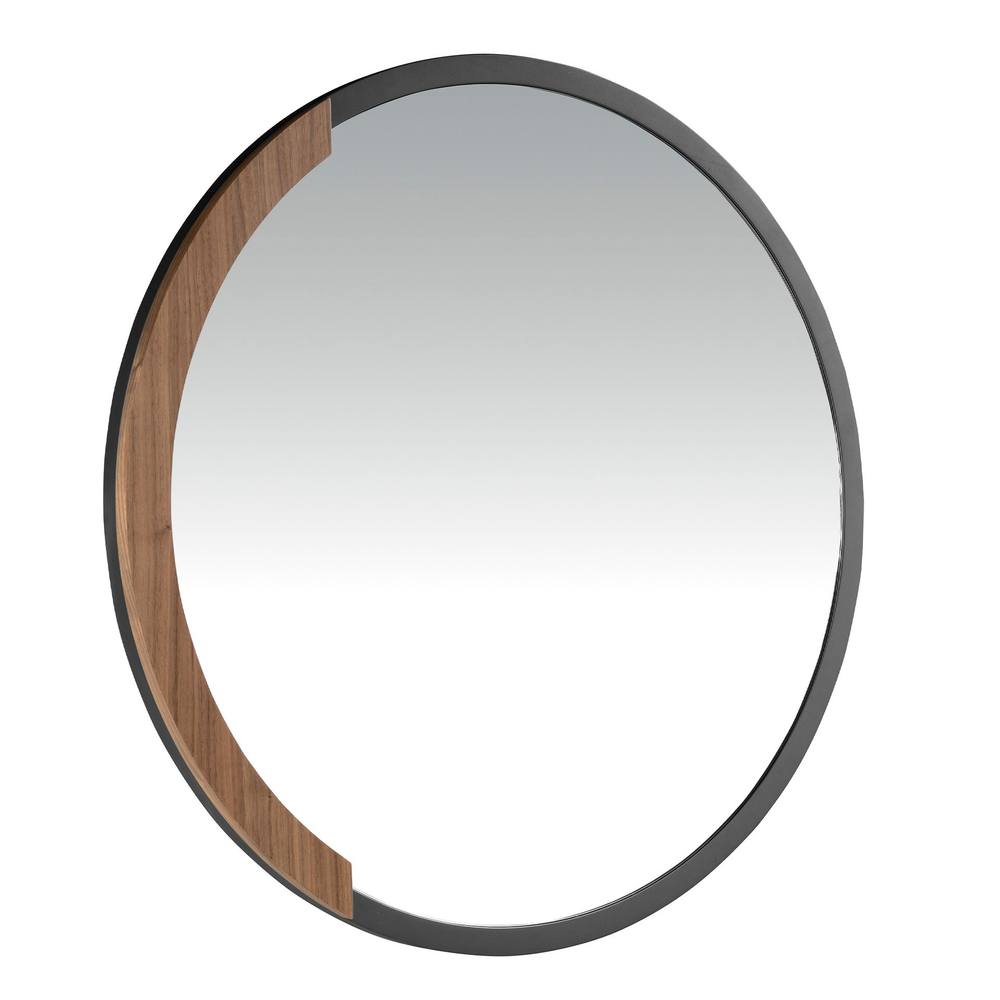 Angel Cerda Round Wall Mirror 80 cm Black Frame with Walnut