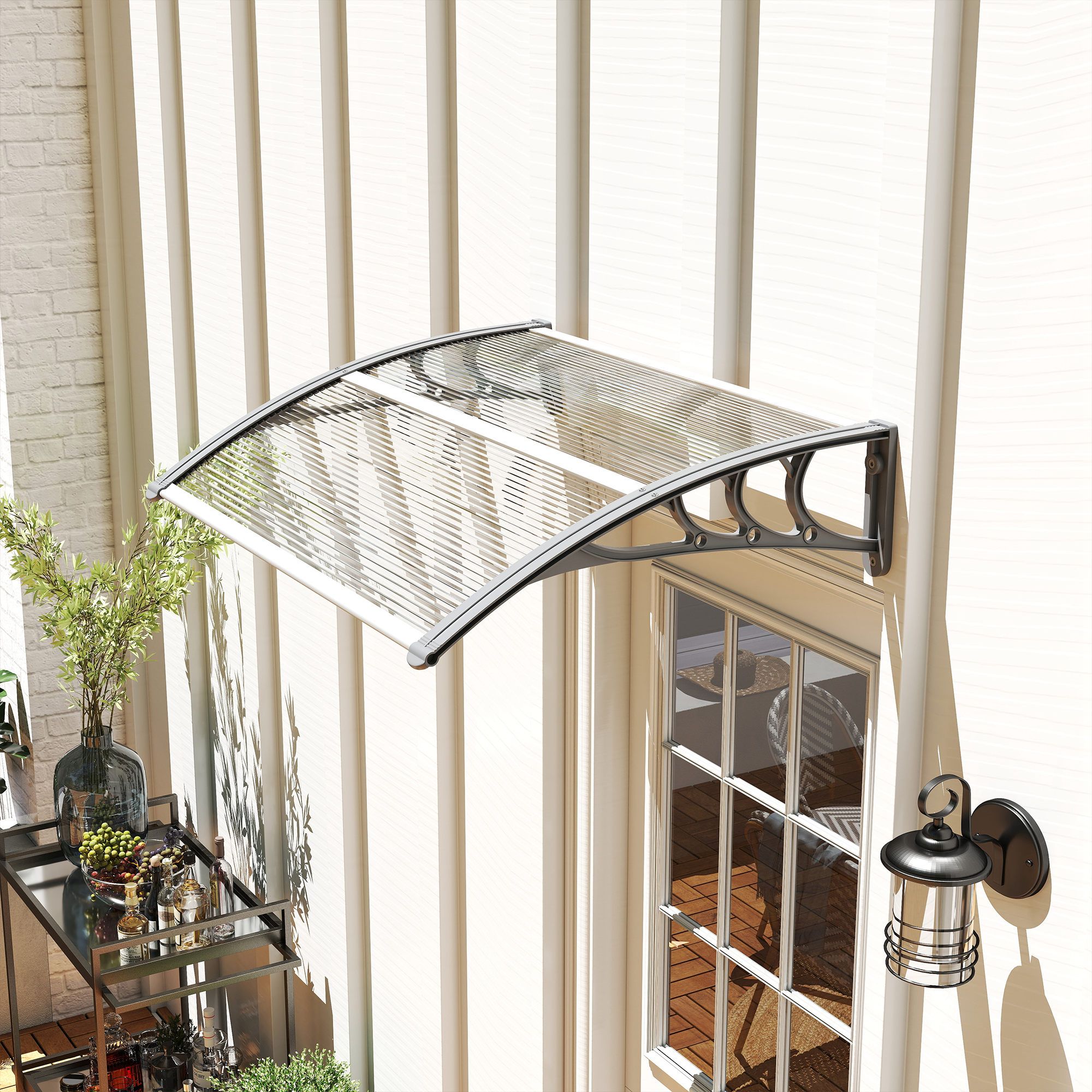 OUTSUNNY Door Canopy Awning Outdoor Window Rain Shelter for Door 100 x 75cm in Clear