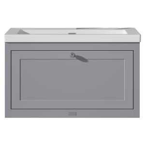 Bayswater Hartleigh Plummett Grey Traditional Wall Hung Vanity Unit & 1 Tap Hole Modern Recessed Basin - 800mm