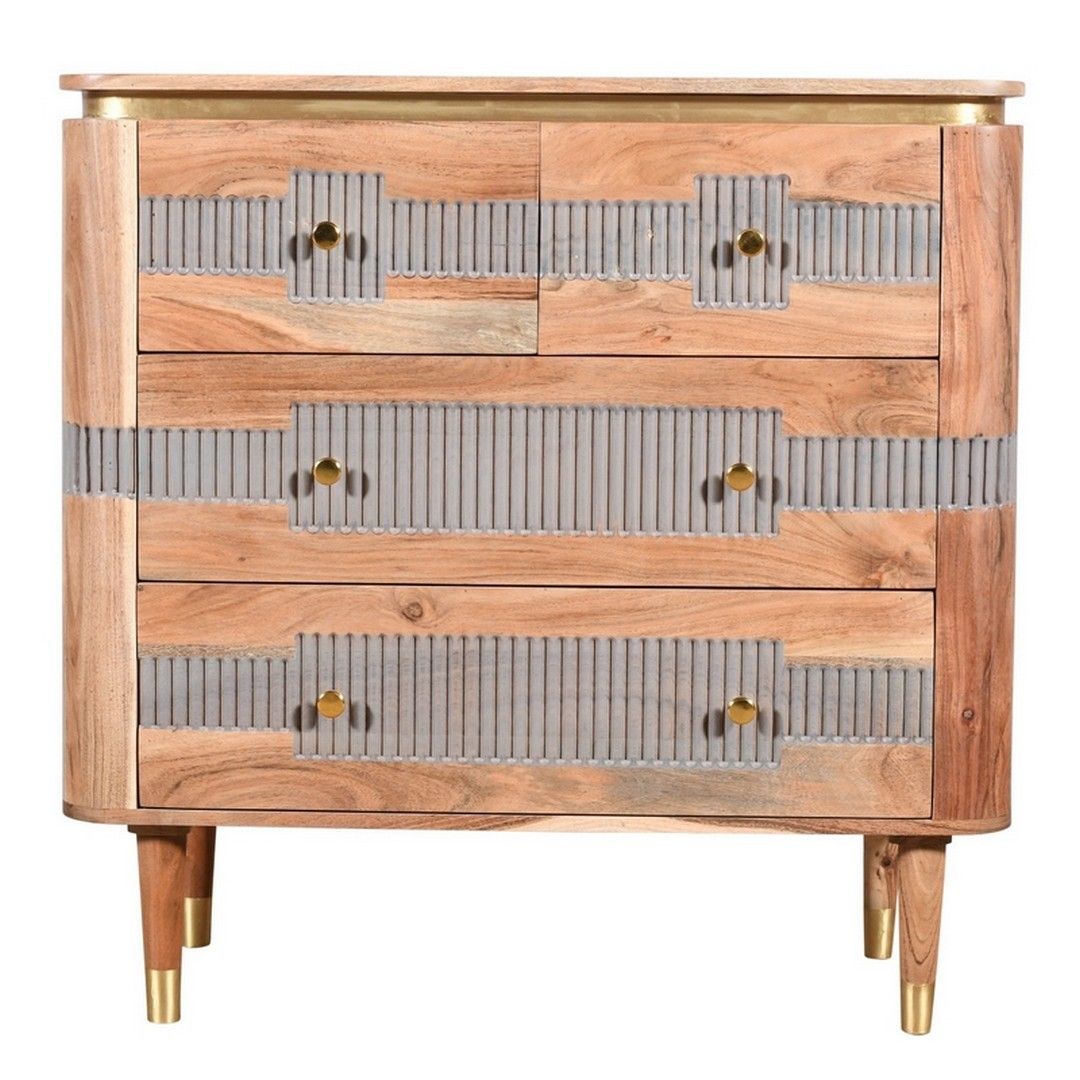 Indian Hub Wilton 4 Drawers Chest - Acacia Wood - L40 x W90 x H90 cm in Brown