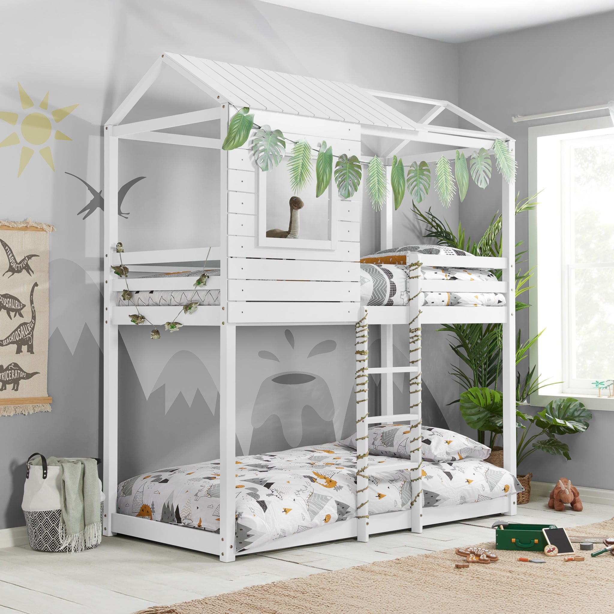 Adventure - Single - Kids House Style Bunk Bed - White - Wooden - 3ft - Happy Beds