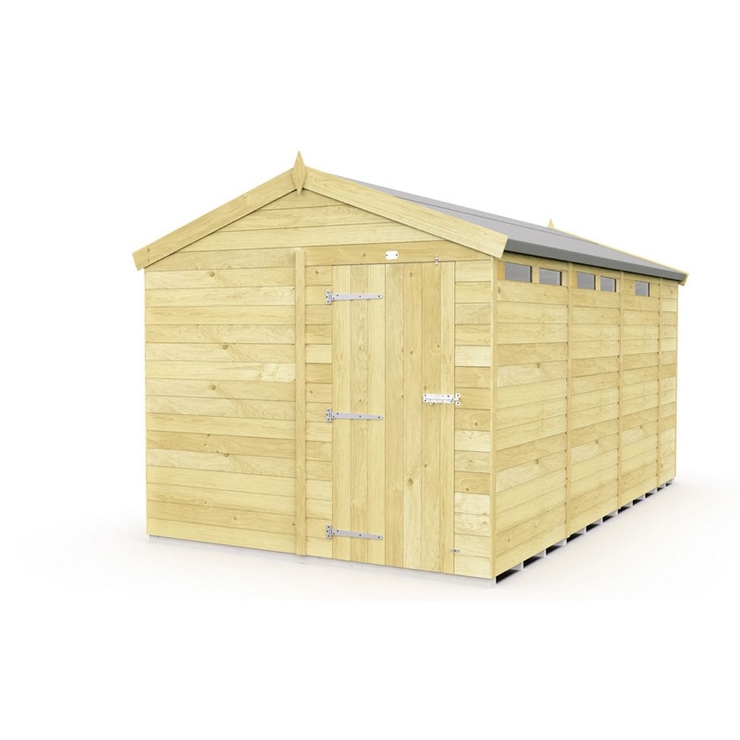 Buttercup Farm 8 x 13 Feet Apex Security Shed - Single Door - L387 x W231 x H217 cm in Brown