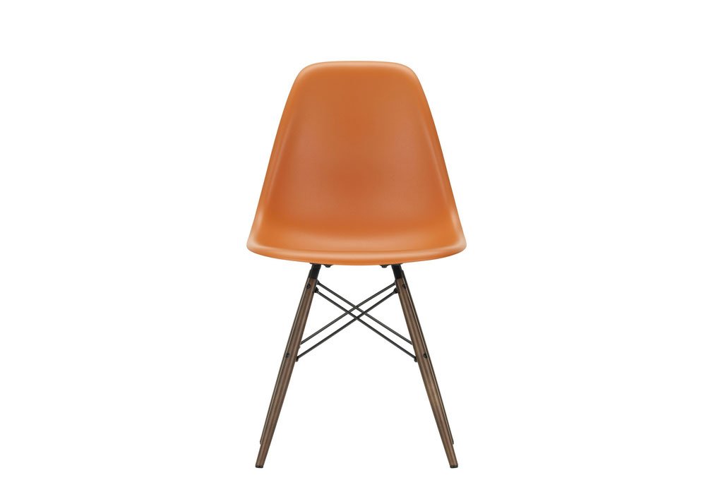 Vitra Eames DSW Side Chair New Height Rusty Orange Dark Maple Base