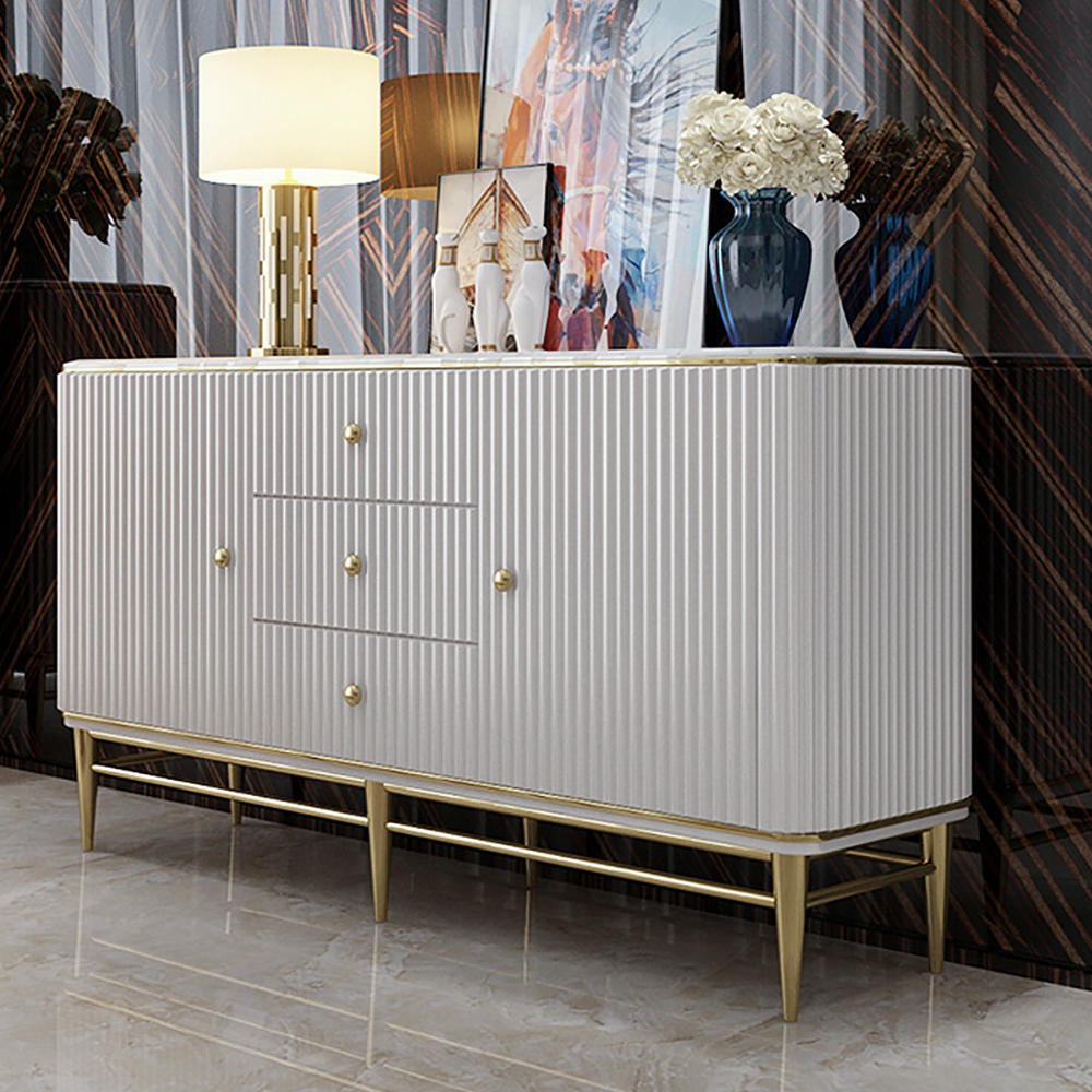 Bline Modern Sideboard Buffet Faux Marble Top with Doors & Shelves & Drawers in Large