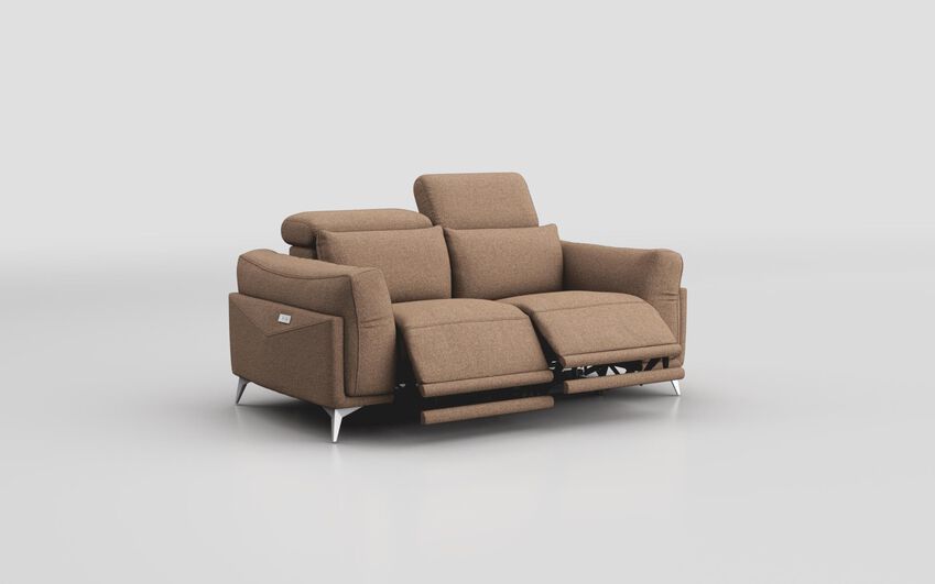 Brown Fabric Gattolino 2 Seater Power Recliner Sofa with Manual Head Tilt