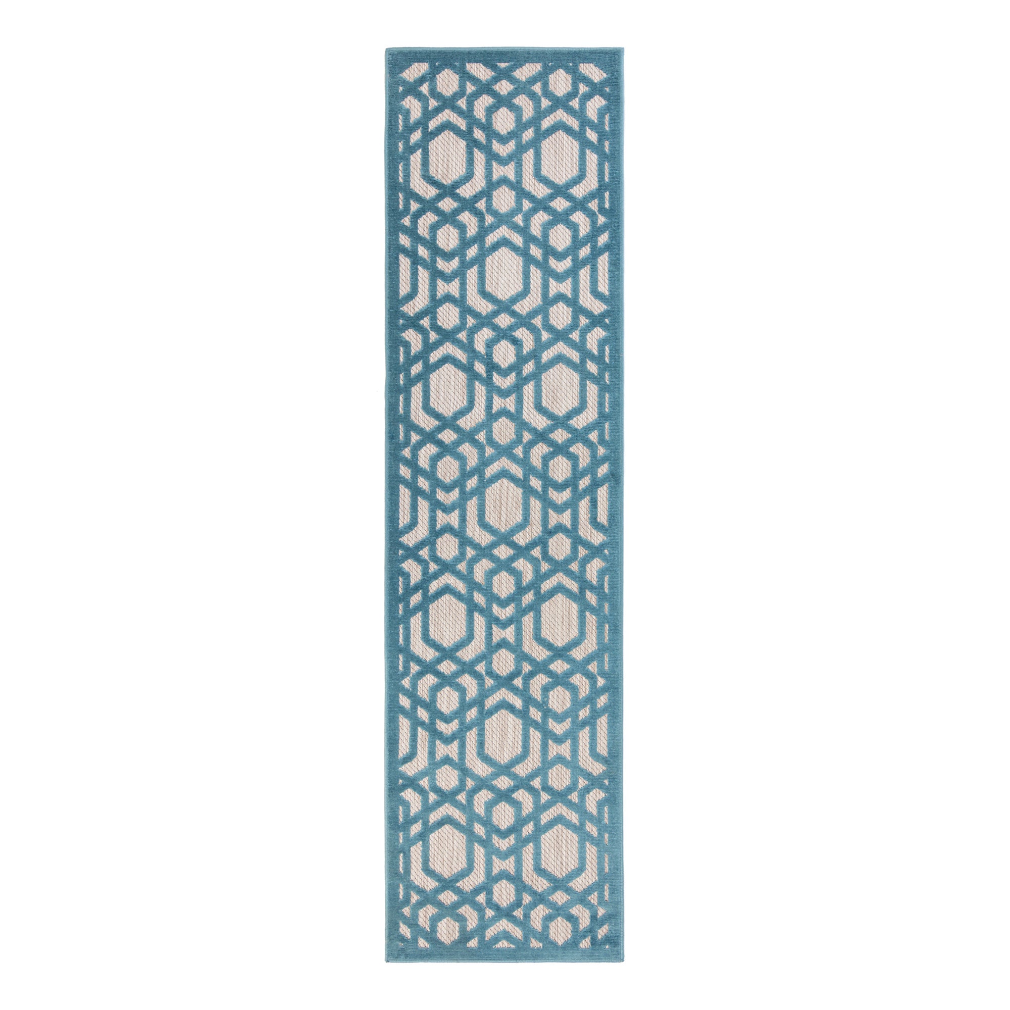 Oro Geometric Indoor Outdoor Runner Blue/Brown