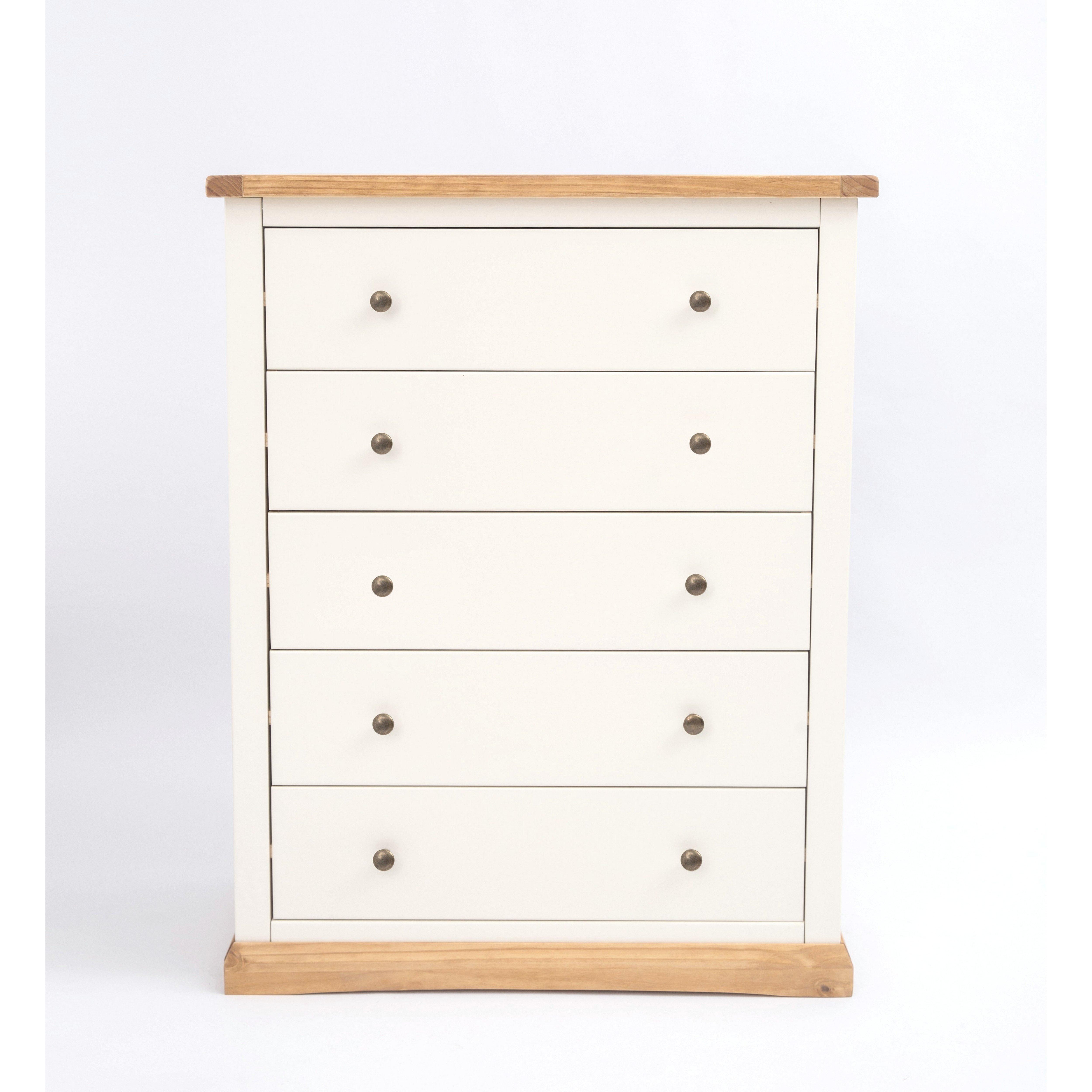 Cabinet Bits Trevi 5 Drawer Chest of Drawers Brass Knob in Off-White