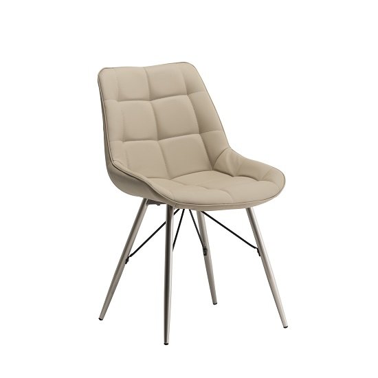 Serbia Dining Chair In Stone Faux Leather With Chrome Legs