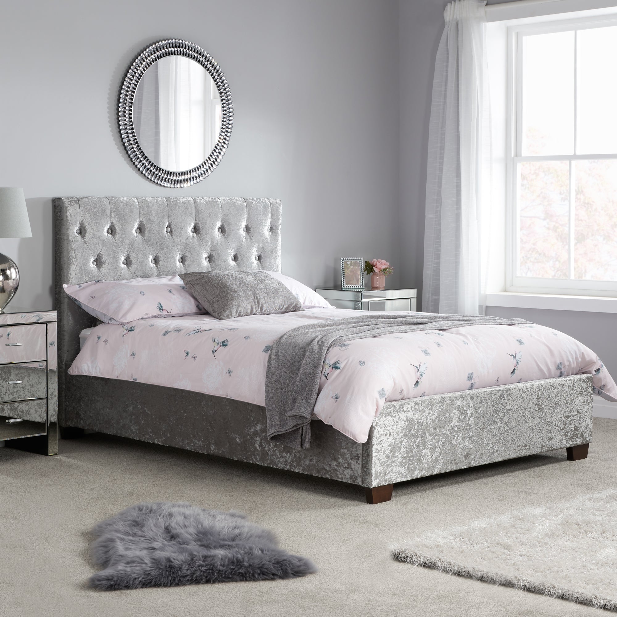 Cologne Crushed Velvet Bed Frame Grey