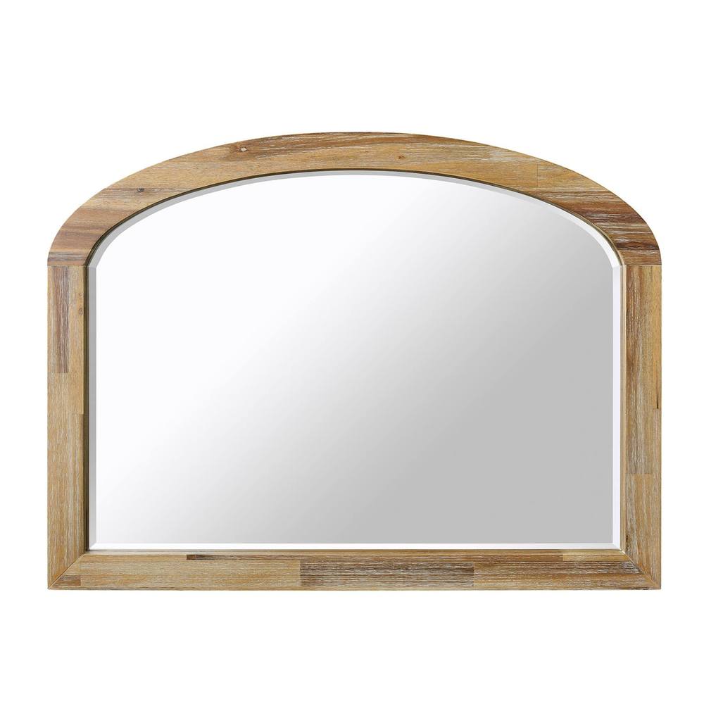 Statement Furniture Florence Overmantle Arched Wall Mirror with Wooden Frame 100x75cm in Brown