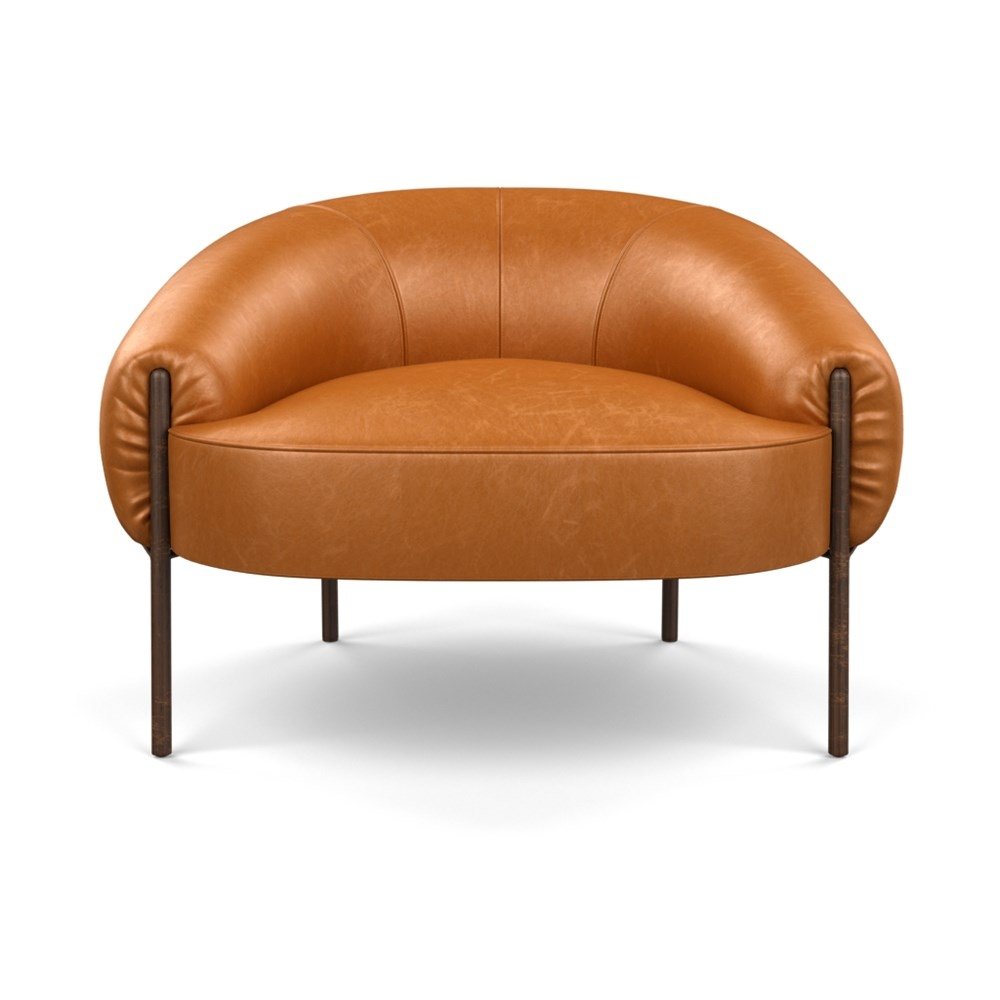 Heal's Isola Armchair Leather Stonewash Toffee 277 Bronze Feet