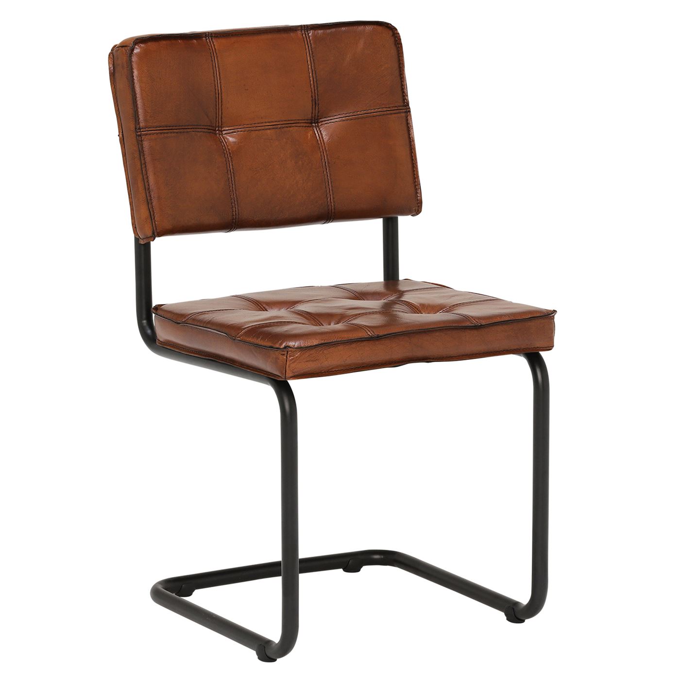 Buttoned Upholstered Dining Chair - Brown - Leather - W48 x D48 x H85cm - Barker & Stonehouse