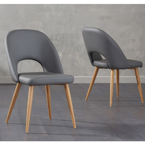 Heze Grey Faux Leather Dining Chairs In Pair