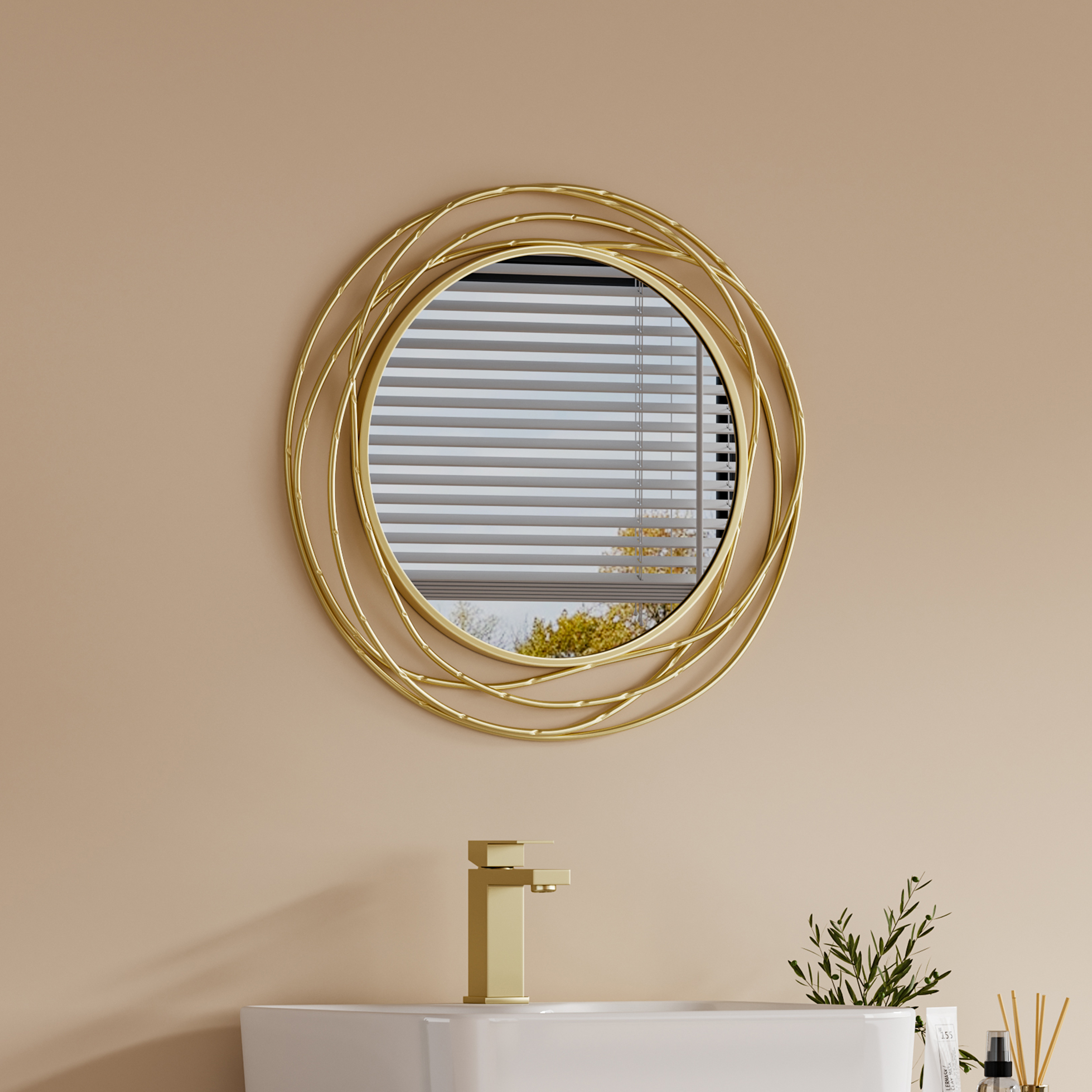 Modern Luxury Large Round Gold Bathroom Mirror 60cm x 60cm