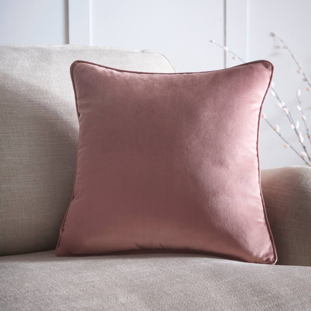 Portfolio Home Velvet Filled Cushion Piped Edge Pillow 18" Inch Square 45cm x 45cm in Pink