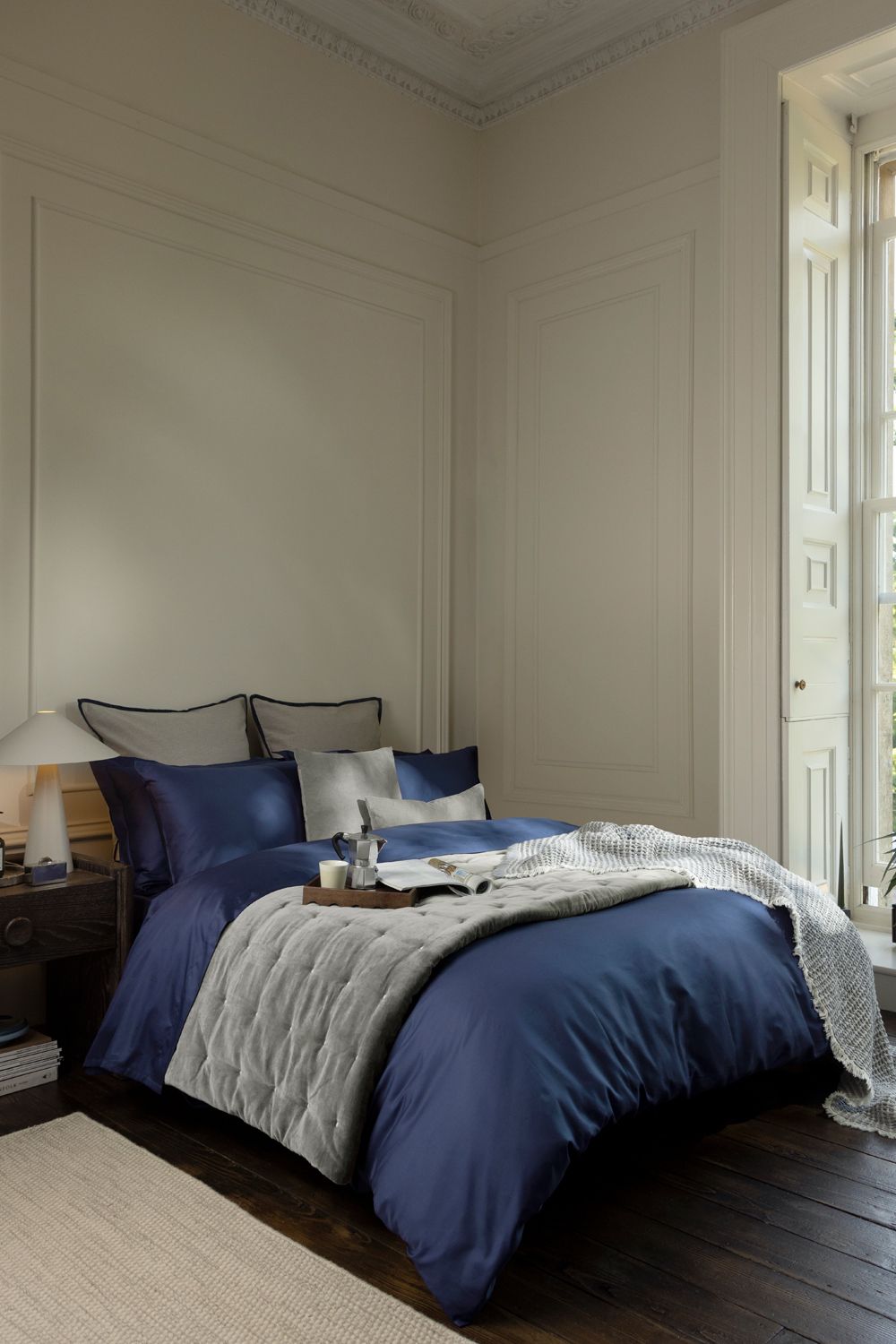 CHRISTY 400TC Luxury Cotton Sateen Plain Dye Duvet Cover Sets in Navy