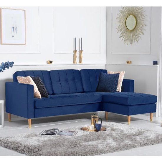 Weridge Velvet Reversible Chaise Corner Sofa In Blue