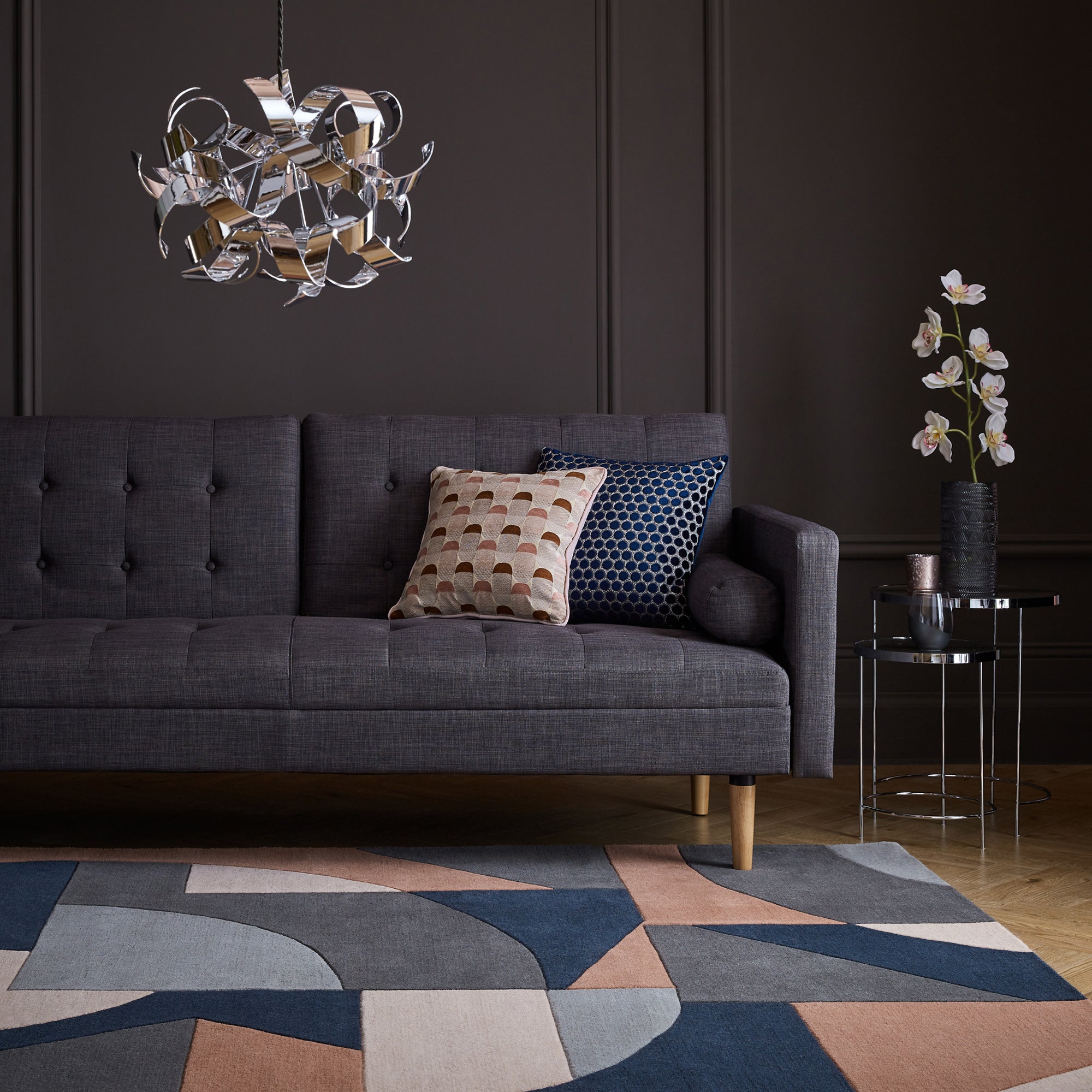Ren Geometric Wool Rug Blue and Brown