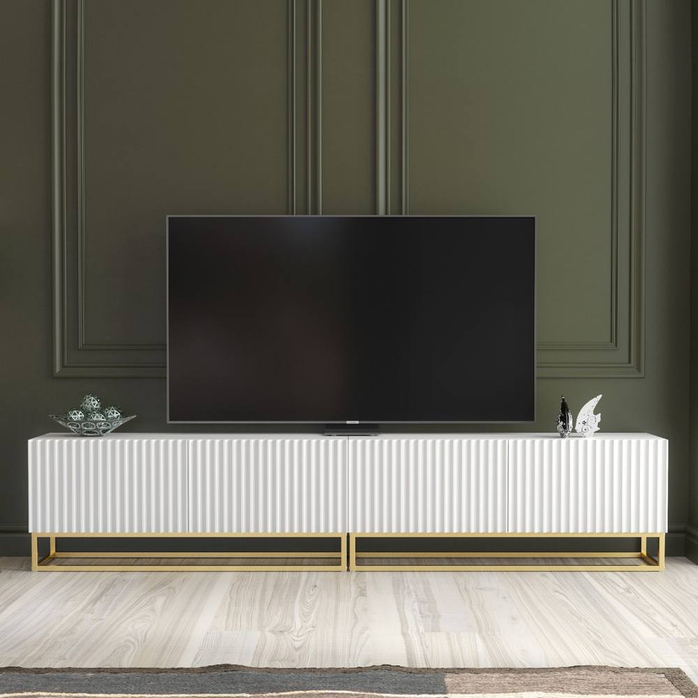 Creative Furniture Ripple Duo TV Unit 200cm - White with Fluted Doors