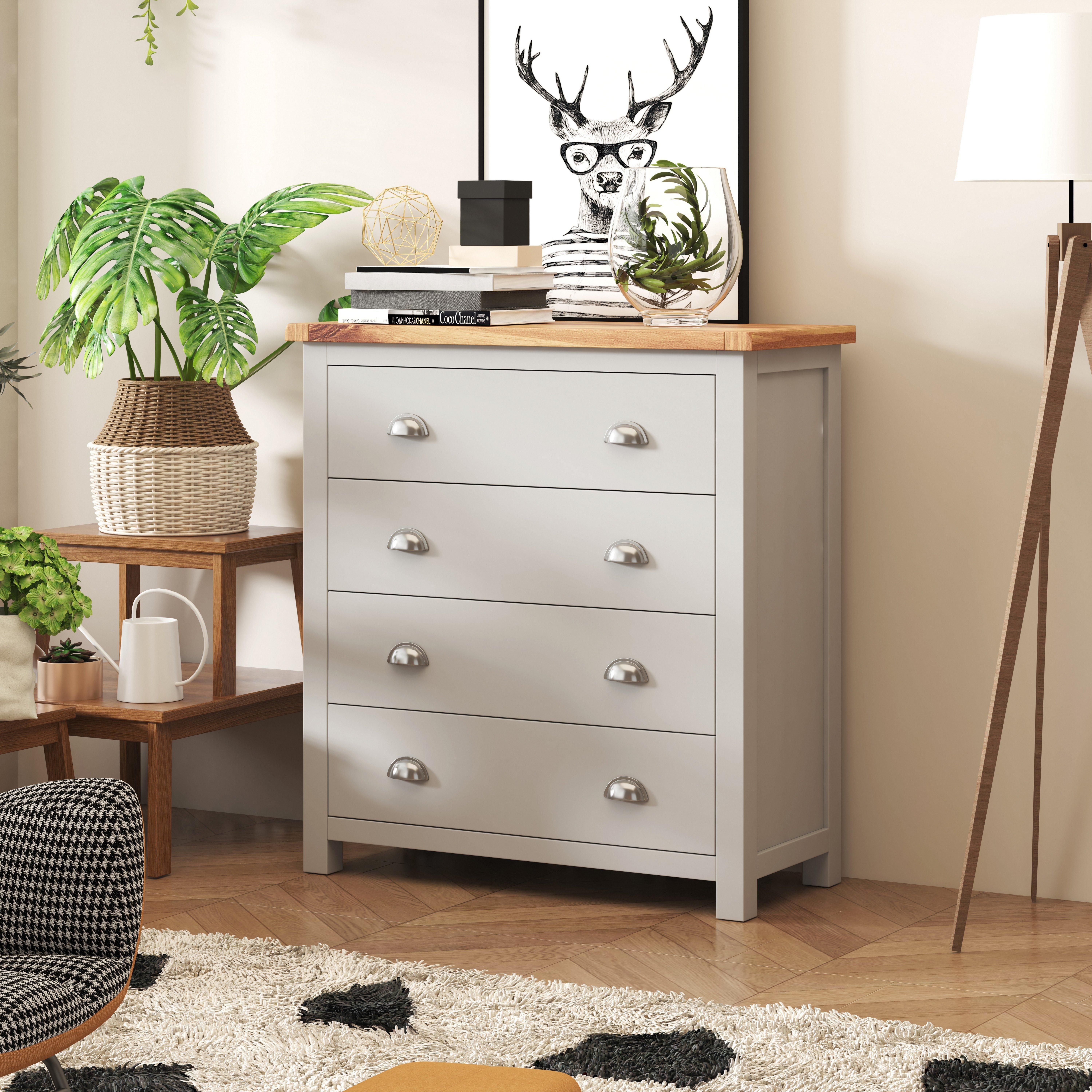 Cabinet Bits Argenta 4 Drawer Chest of Drawers Chrome Cup Handle in Light Grey