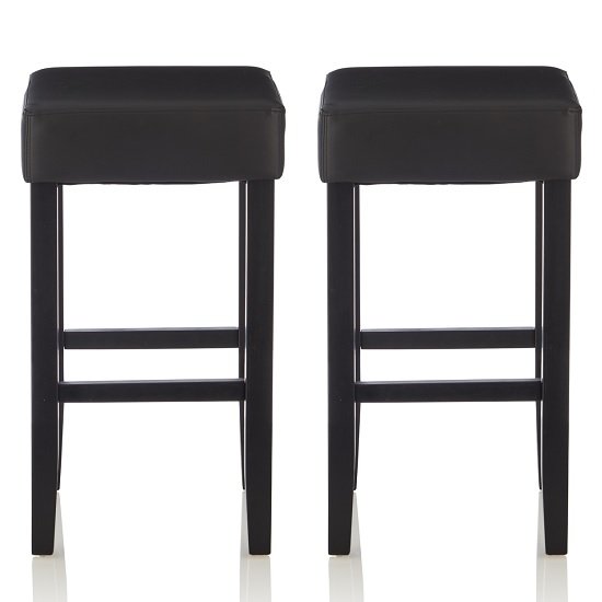 Newark Bar Stools In Black Faux Leather In A Pair