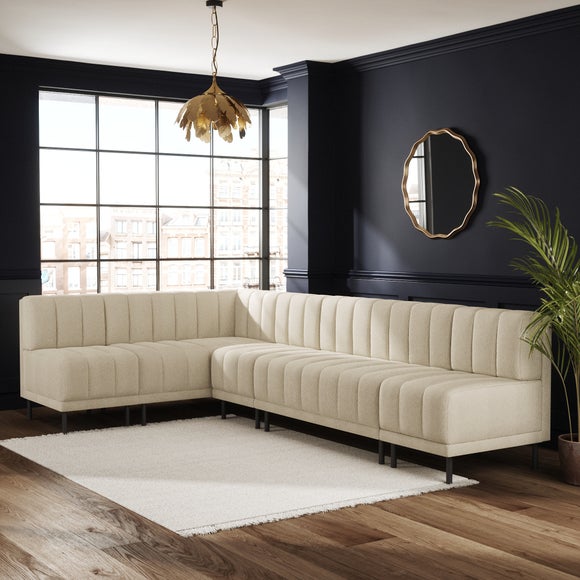 Amali Boucle Left Hand Dining Bench White Sand Bundle
