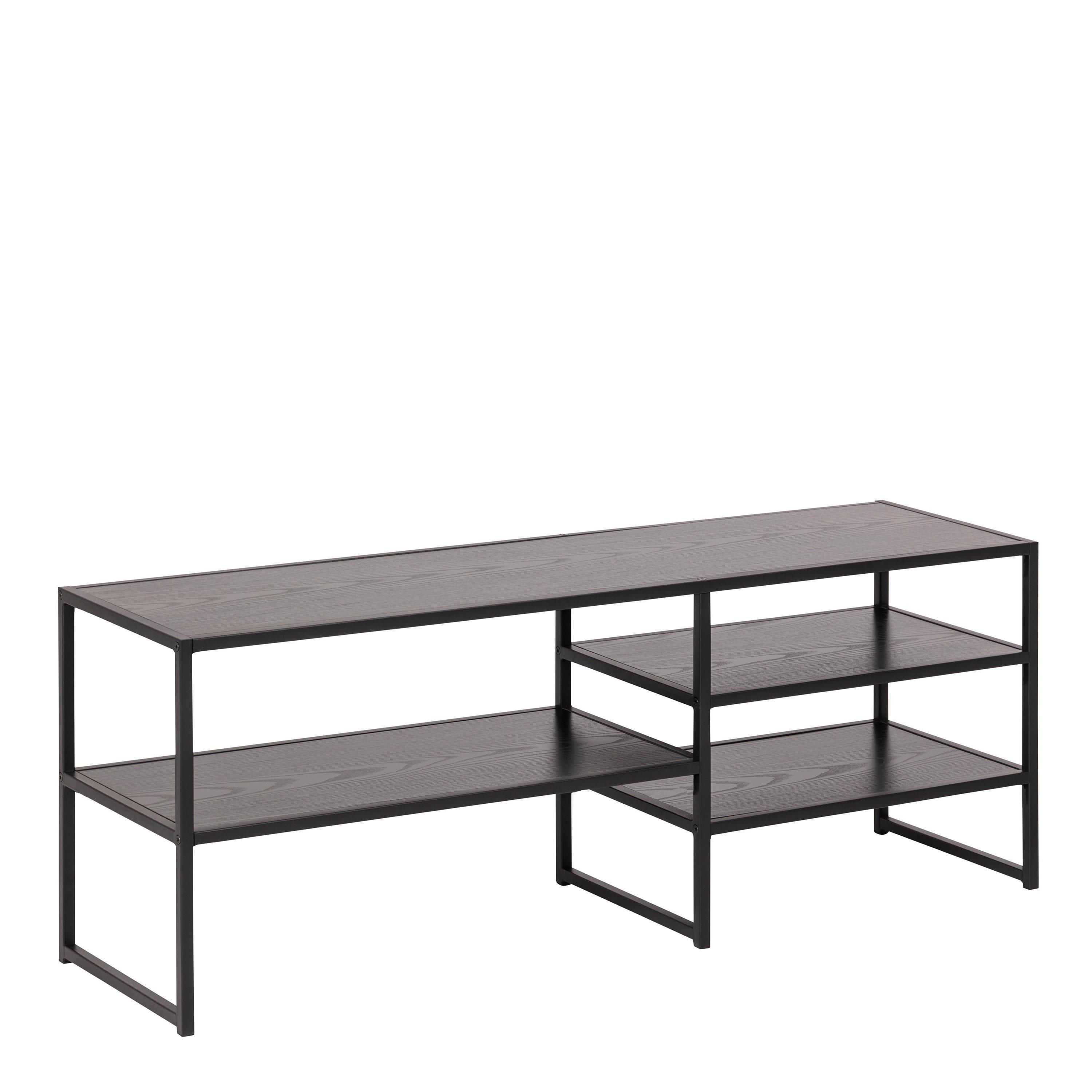 Furniture To Go Seaford Black Metal Open TV Unit with 3 Black Shelves