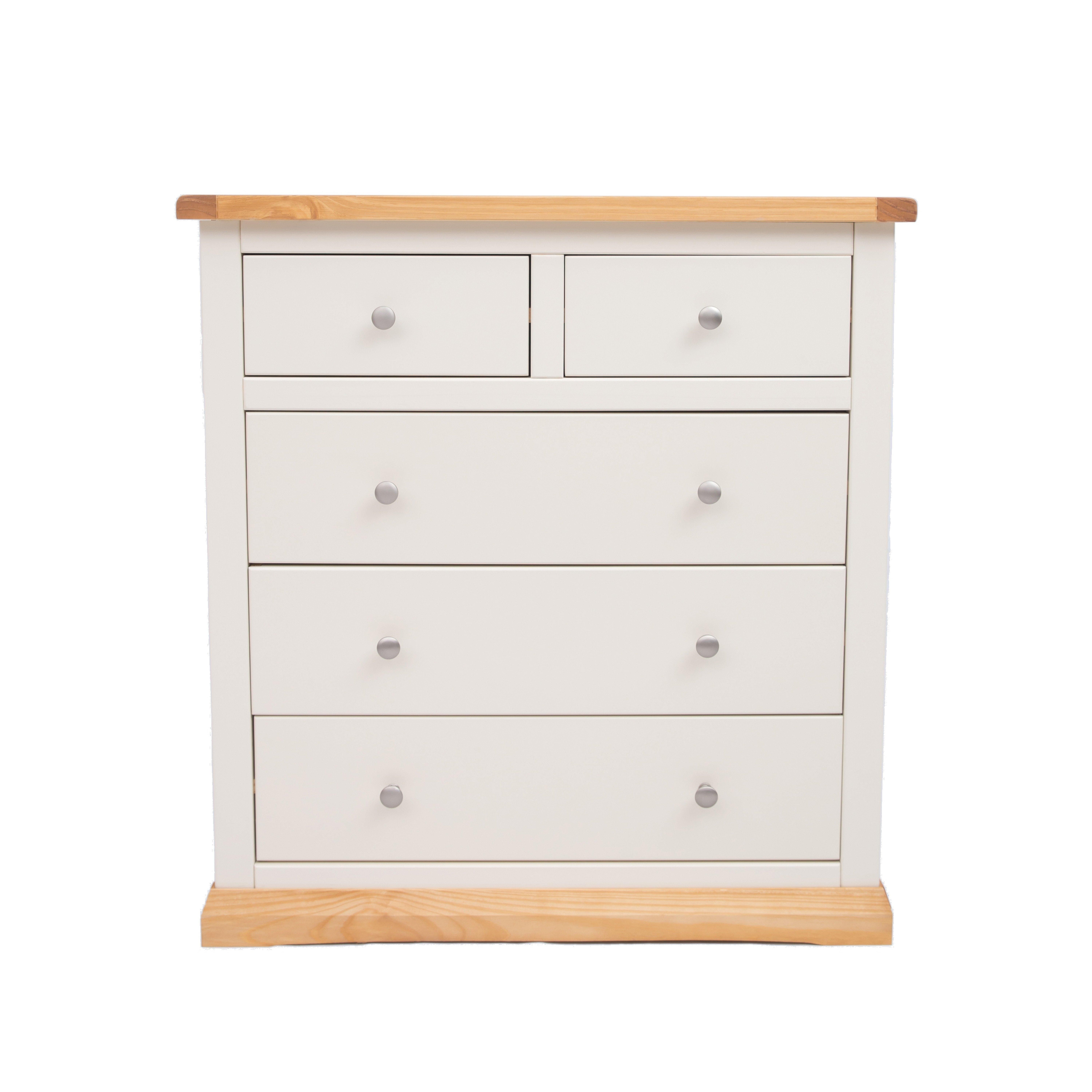 Cabinet Bits Trevi 5 Drawer Chest of Drawers Chrome Knob in Off-White