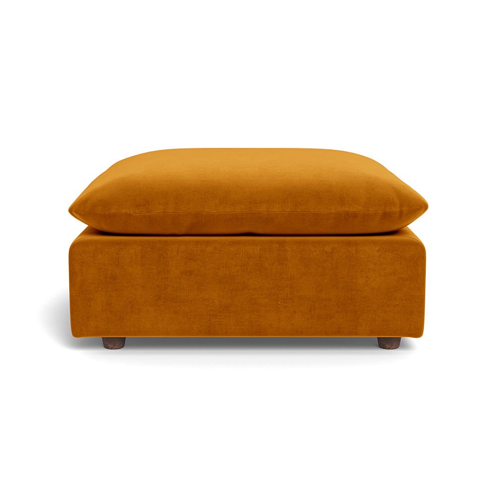 Heal's Astrid Ottoman Smart Luxe Velvet Cognac Walnut Stained Beech Feet 1