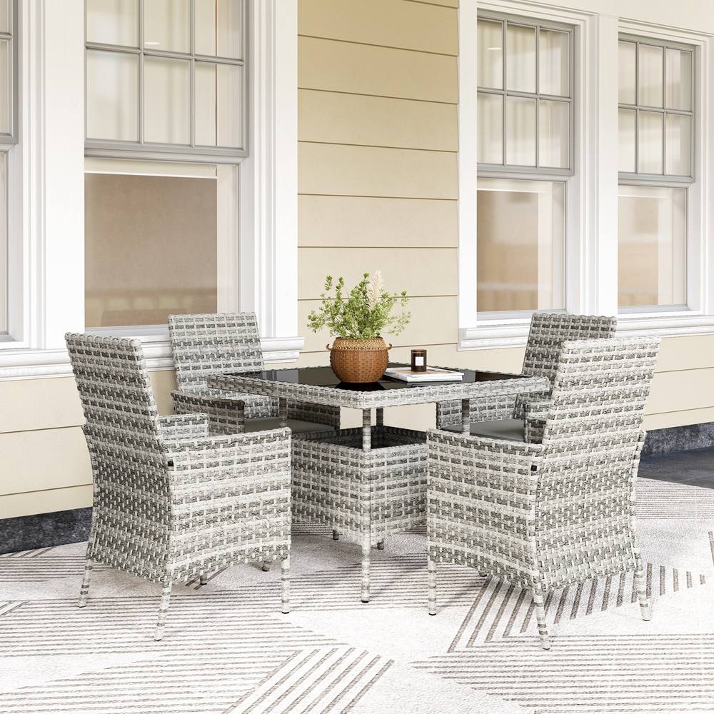 OUTSUNNY 4 Seater Rattan Garden Furniture Set with Cushion in Mid Grey