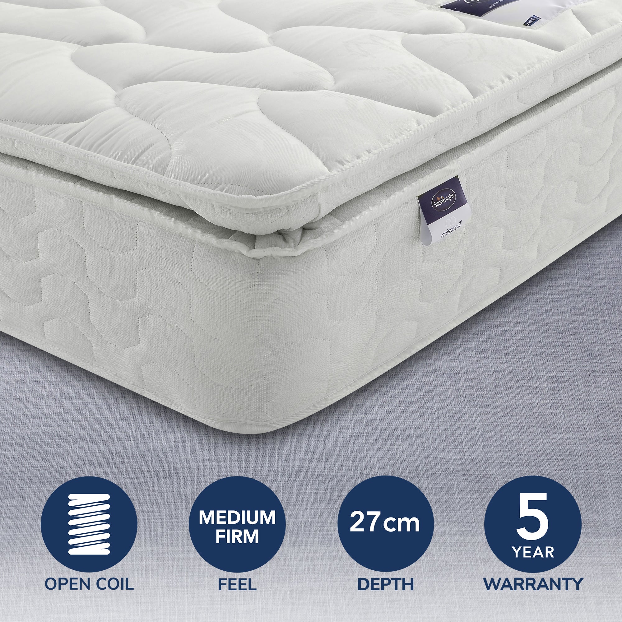 Silentnight Medium Firm Miracoil Pillowtop Mattress White