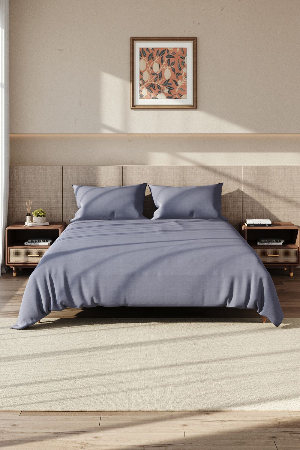 Garden Sanctuary Solid Color King Size Bedding Simple Brushed Fiber Four-Piece Set in Grey