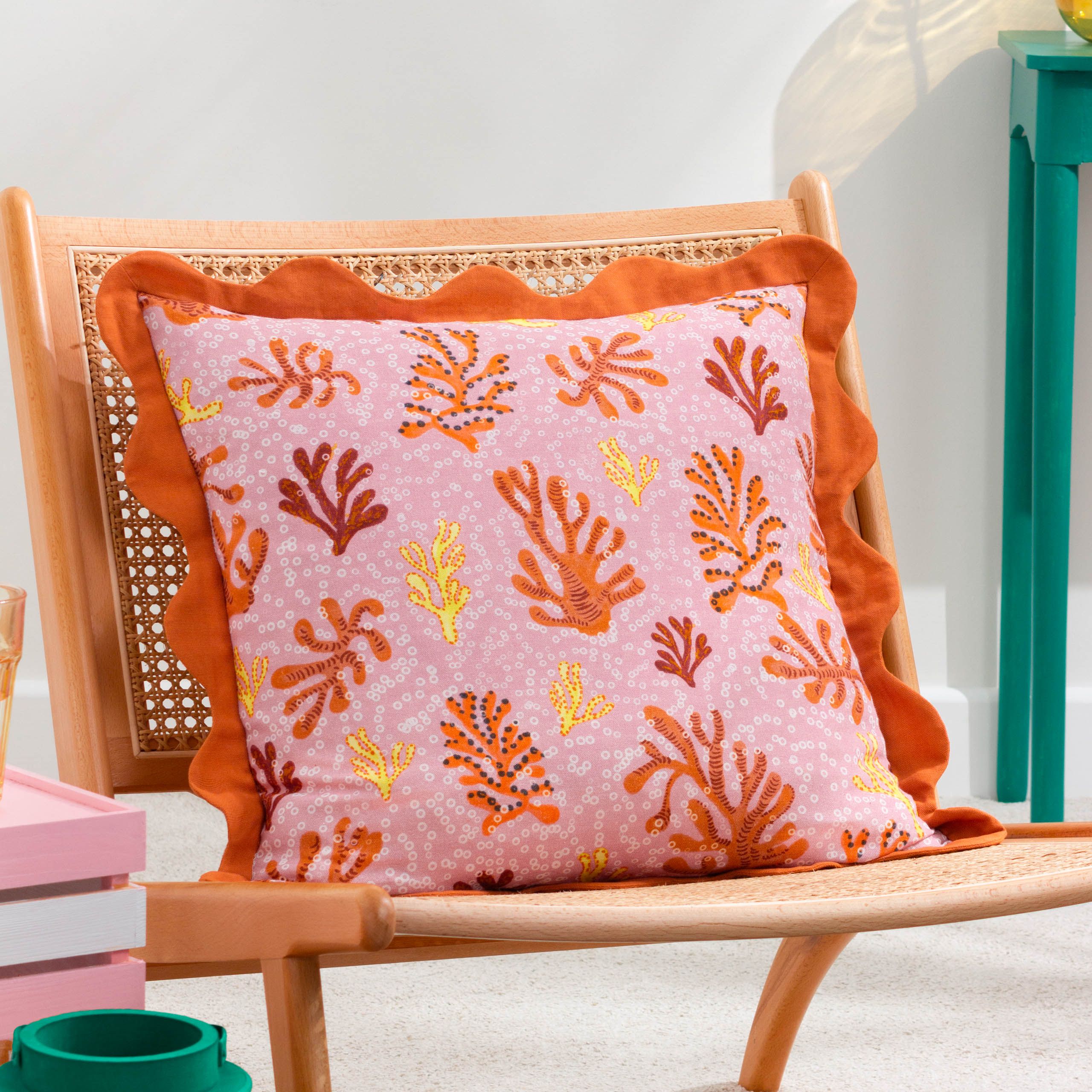 Furn Coral Scalloped 100% Cotton Cushion in Pink