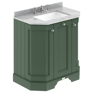 Bayswater Victrion Hunter Green Angled Traditional Freestanding Vanity Unit & Grey Marble Top Basin - 750mm