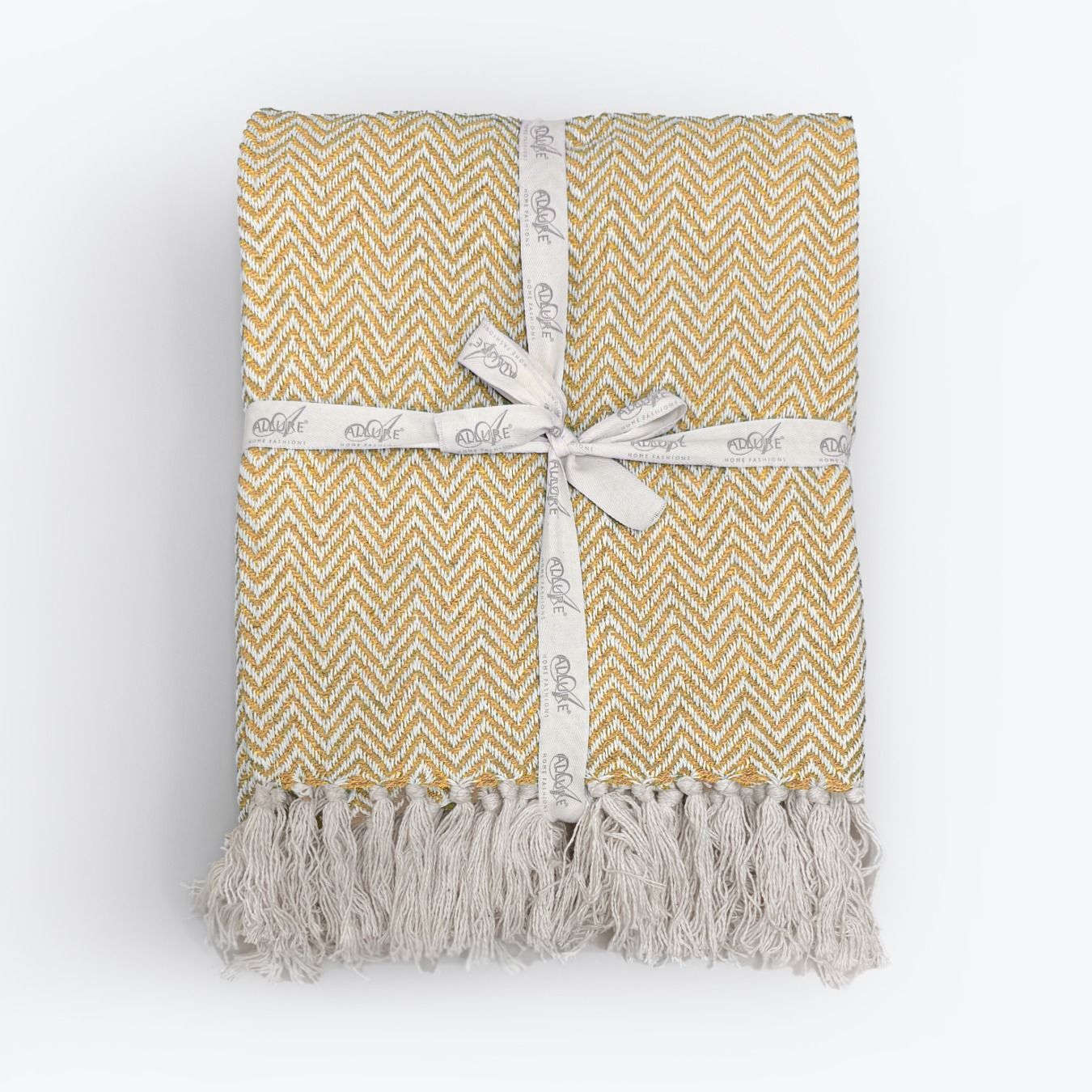 Allure Bath Fashions Chevron Herringbone Sofa Throw Blanket - 100% Cotton in Mustard