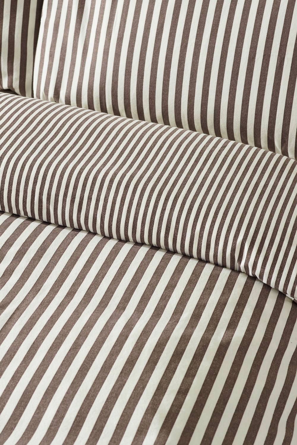 Catherine Lansfield Brushed Stripe 100% Cotton Duvet Cover Set in Chocolate 4
