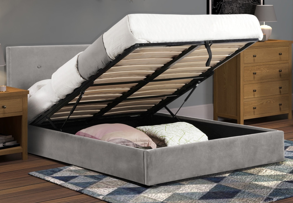 Shoreditch Grey Velvet Ottoman Storage Bed Frame - 4ft6 Double