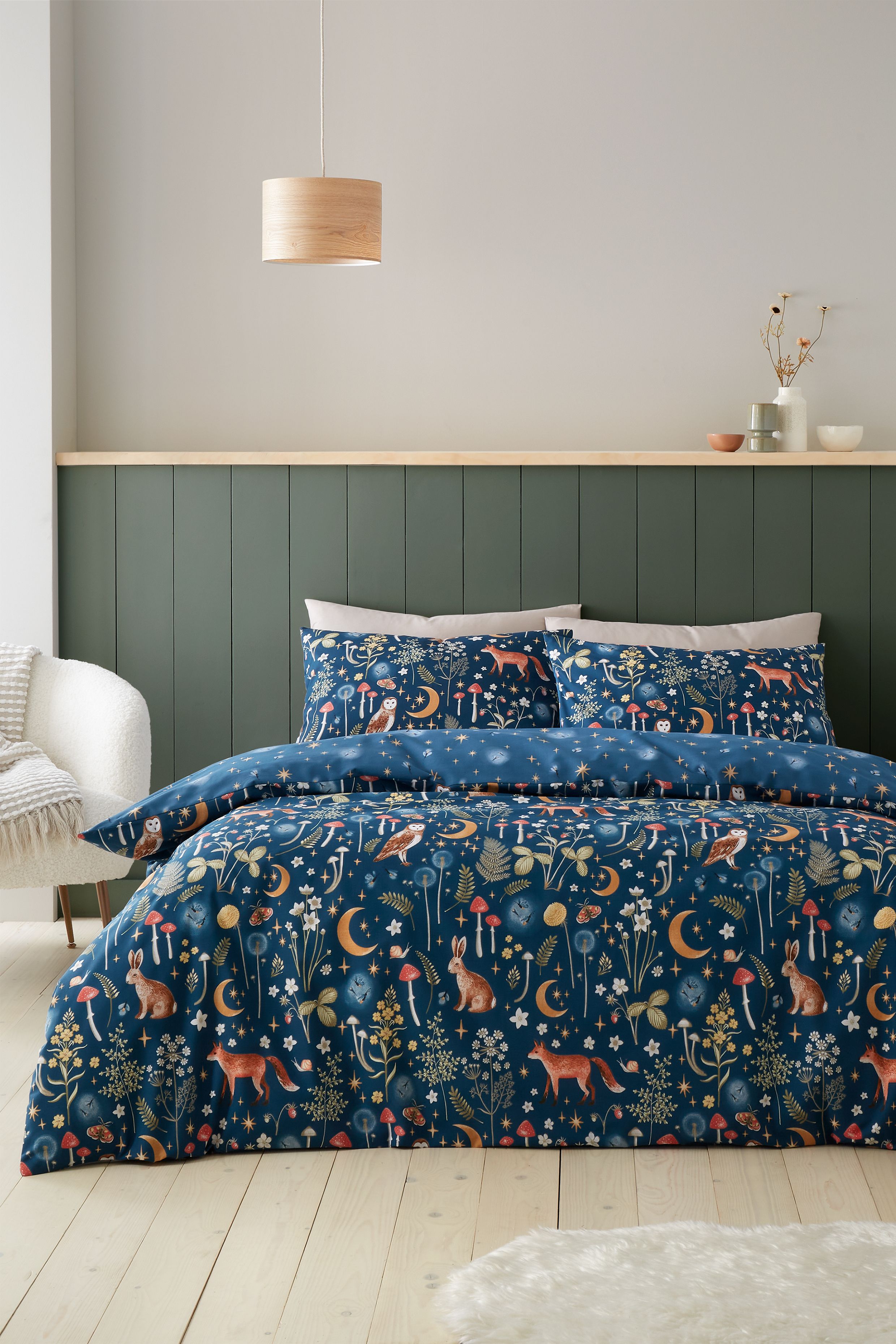 Catherine Lansfield 'Enchanted Twilight Animals' Reversible Duvet Cover Set in Navy