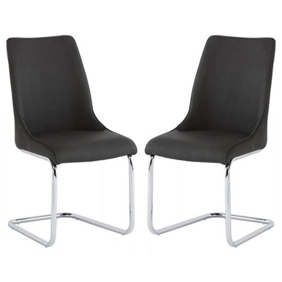Langham Dark Grey Pu Leather Dining Chair In A Pair