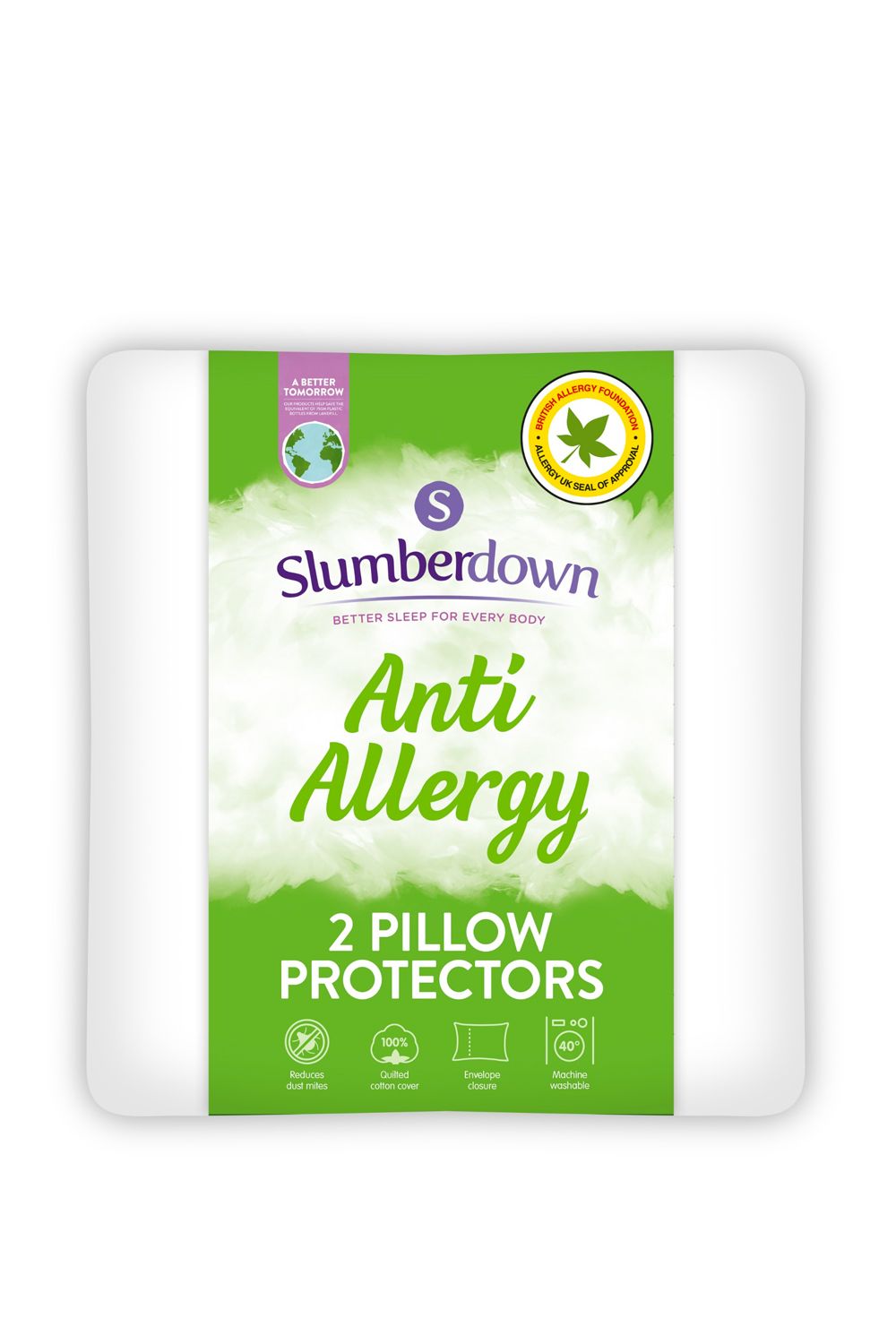 Slumberdown 2 Pack Anti Allergy Pillow Protectors in White