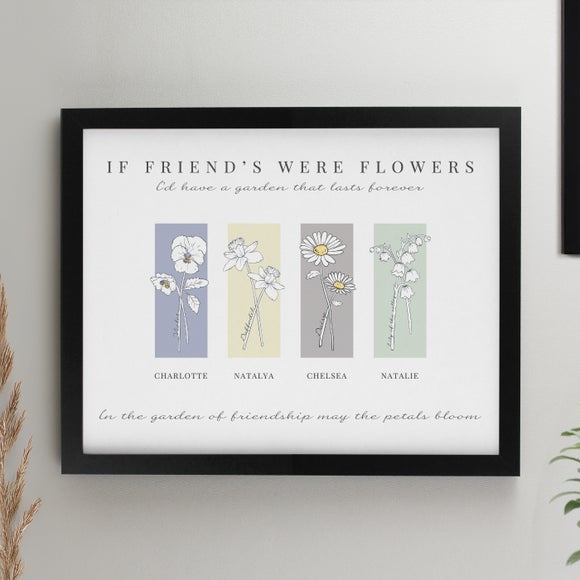 Personalised Birth Flower Family of 4 Framed Print