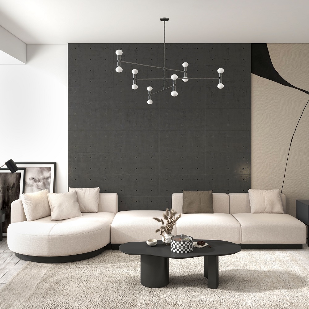 3730mm L-Shaped Sectional Corner Modern Modular Sofa in Beige with Pillows & Black Legs