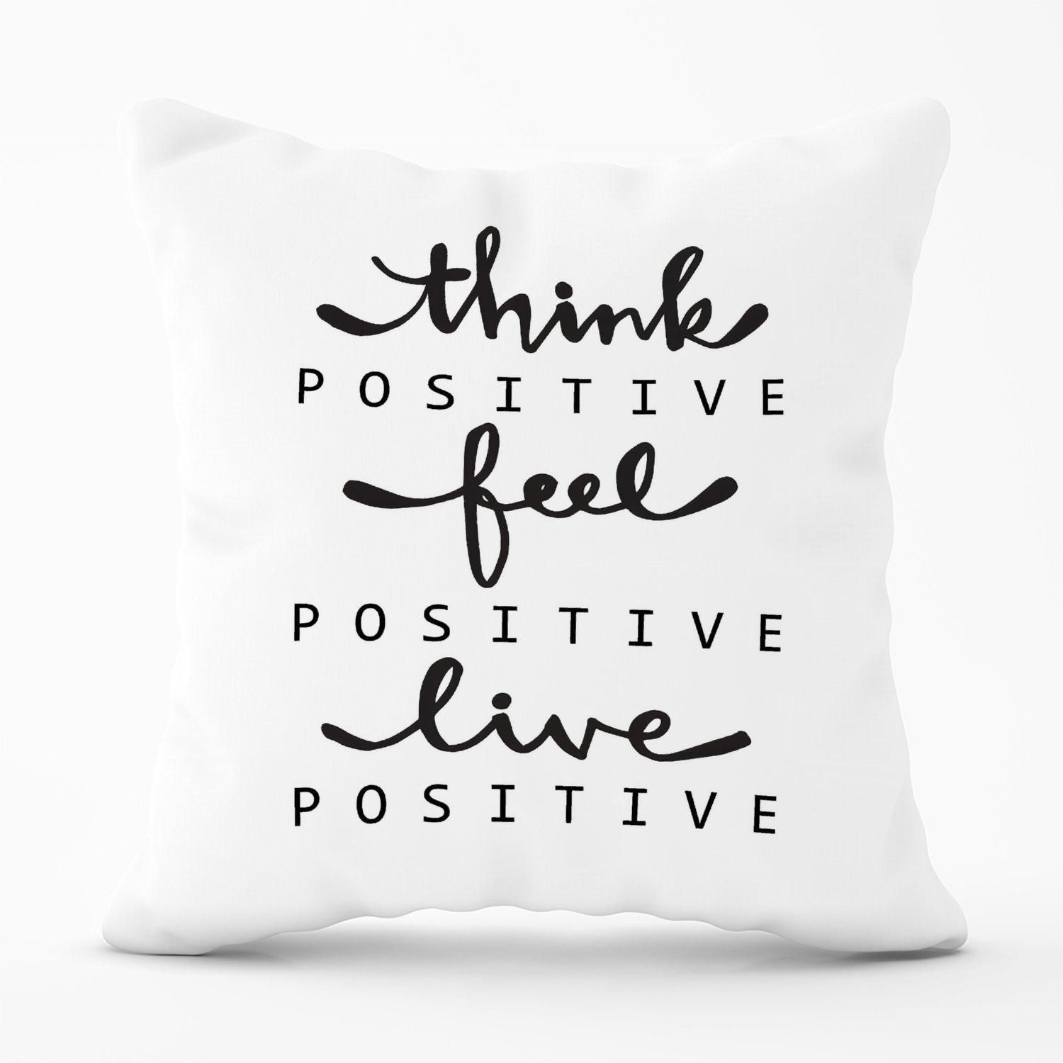Warren Reed - Designer Think Positive, Feel Positive, Live Positive Outdoor Cushion in Black