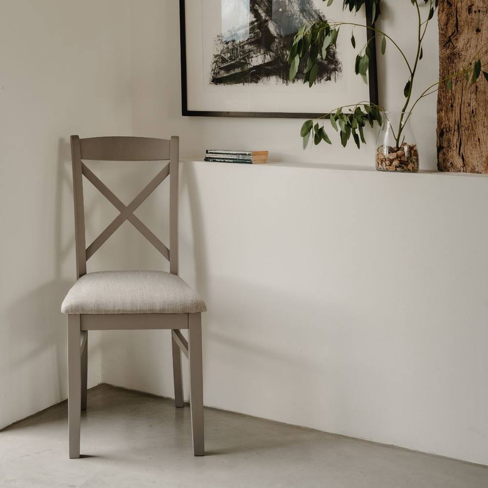 Statement Furniture Florence Crossback Upholstered Seat Dining Chair in Light Grey