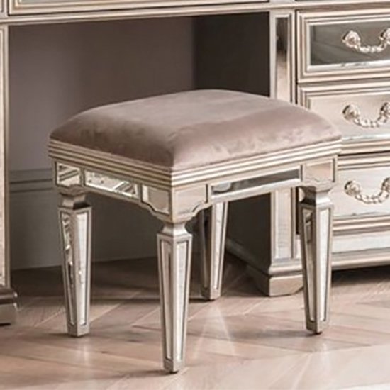 Jessica Wooden Mirrored Large Dressing Stool In Taupe