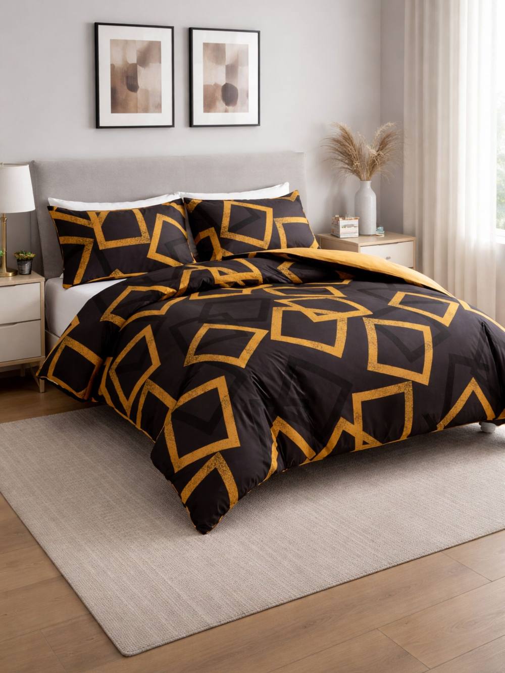 Grace Double Brushed Duvet Cover King Size Supersoft with Zipper Closure in Gold