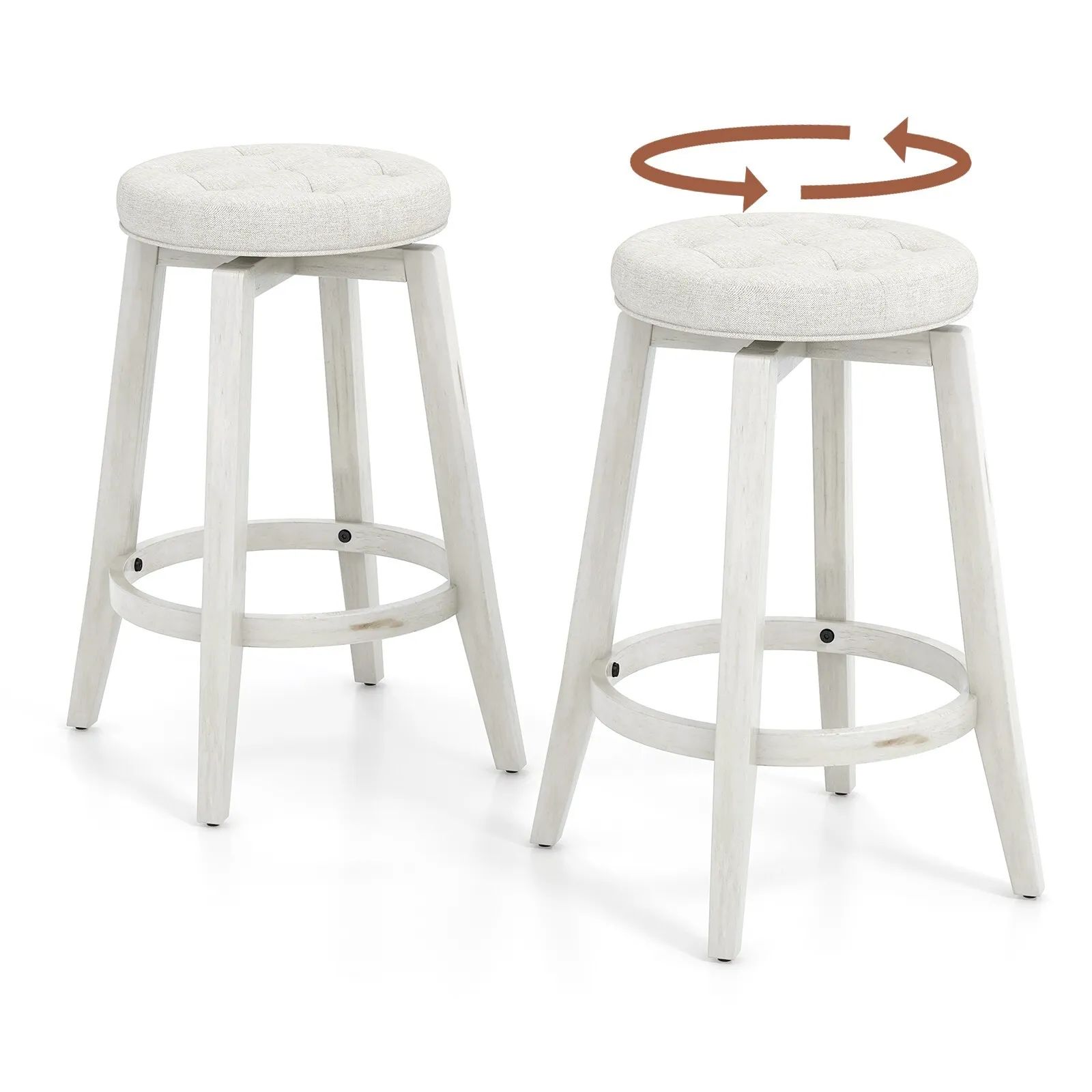 Costway Set of 2 Bar Stools Kitchen Upholstered Chair 360 Swivel Pub Stool 66cm