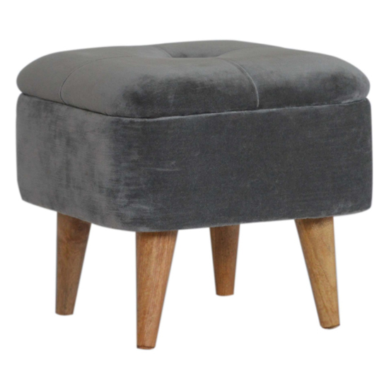 Aqua Velvet Storage Footstool In Grey And Oak Ish