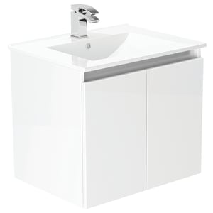 Newland White Slimline Basin Suspended Double Door Unit - 600mm